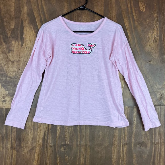 Vineyard Vines Girls Shirt Pink Valentine Whale XOXO Long Sleeve L (14) - Picture 1 of 13
